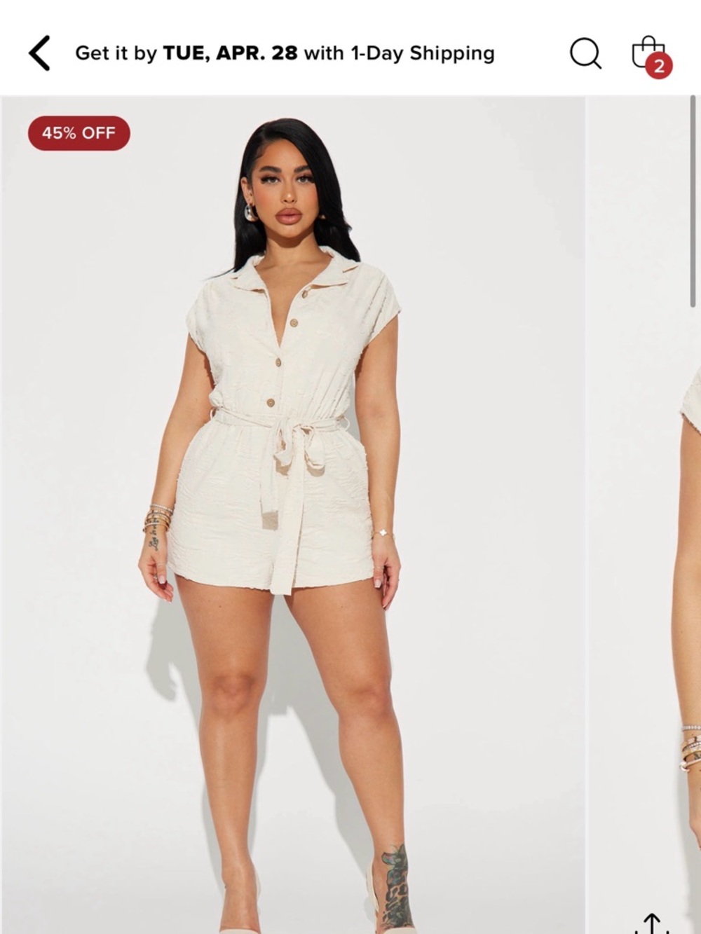 Fashion Nova Cream Button-Front Short Sleeve Romper